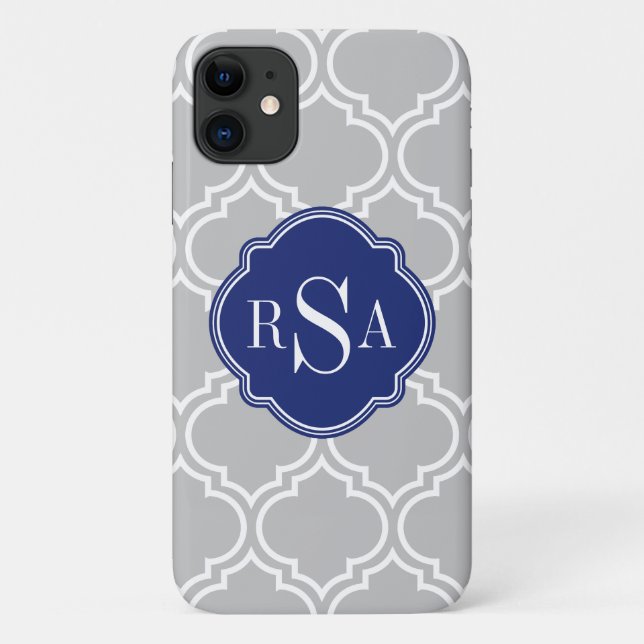 Capa Para iPhone 11 Monograma Azul de Padrão de Lata do Azulejo da cin (Verso)