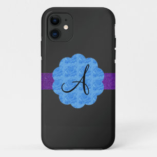 Capa Para iPhone 11 Monograma azul preto dos rosas