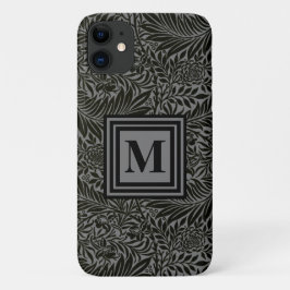 Capa Para iPhone 11 Monograma Botânico Personalizado Preto e Cinza