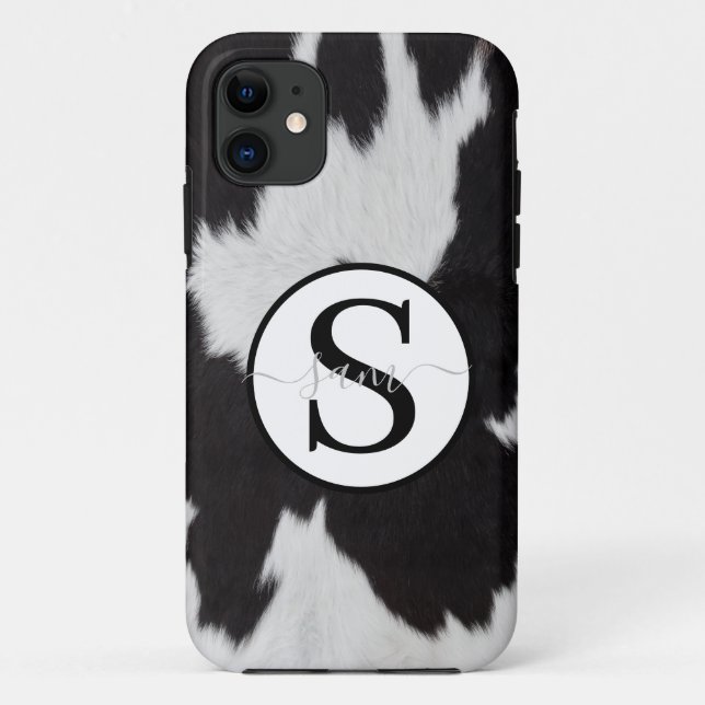 Capa Para iPhone 11 Monograma branco preto-branco (Verso)