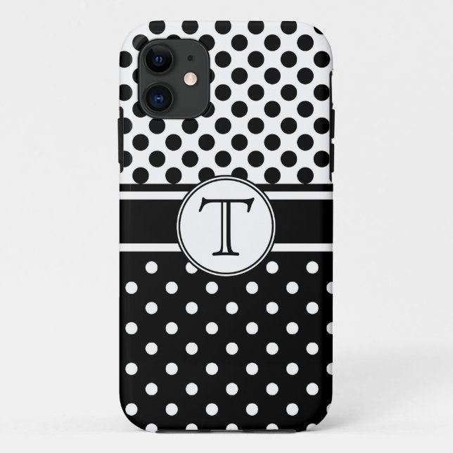 Capa Para iPhone 11 Monograma branco preto rachado do teste padrão de (Verso)