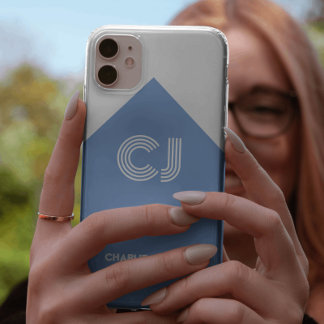 Capa Para iPhone 11 Monograma branco-vivo e azul-aqua