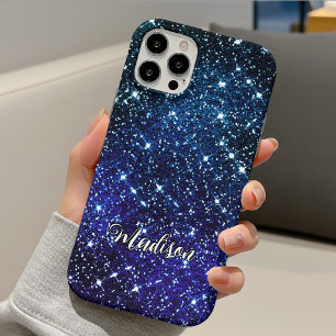 Capa Para iPhone 11 Monograma caprichoso iridescente azul com brilho