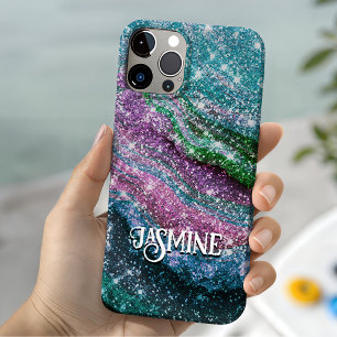 Capa Para iPhone 11 Monograma caprichoso ondulado azul roxo Brilho