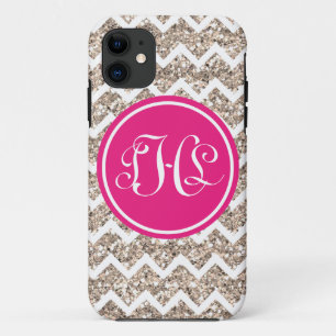Capa Para iPhone 11 Monograma Chevron formal no brilho Dourado