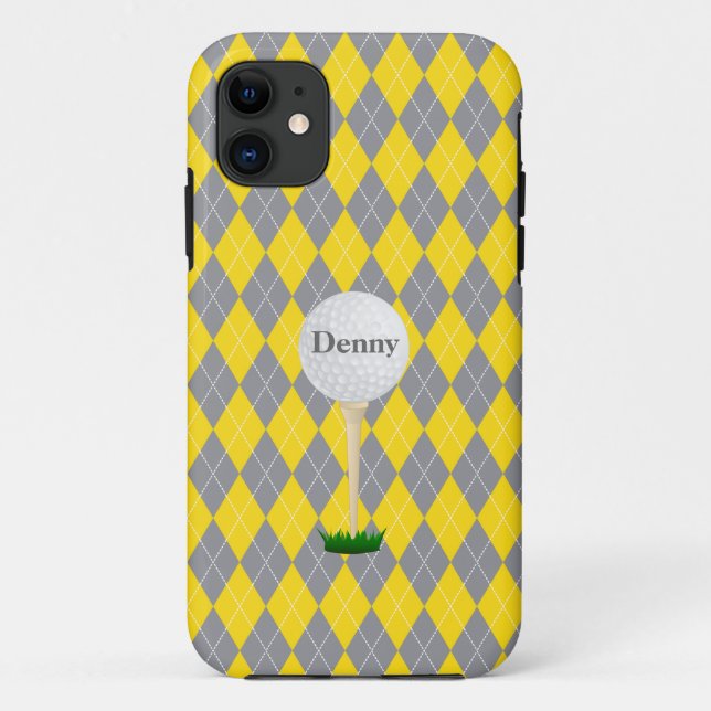 Capa Para iPhone 11 Monograma Cinza amarela Argyle branco Argyle iPhon (Verso)