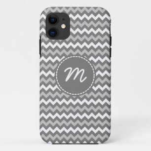 Capa Para iPhone 11 Monograma cinzento e branco do costume do teste