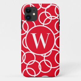 Capa Para iPhone 11 Monograma Círculos Brancos Vermelho Abstrato moder