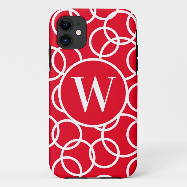 Capa Para iPhone 11 Monograma Círculos Brancos Vermelho Abstrato moder (Verso)