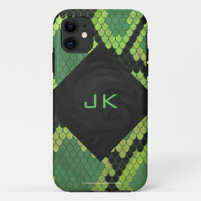 Capa Para iPhone 11 Monograma Cobra Verde e Preto (Verso)