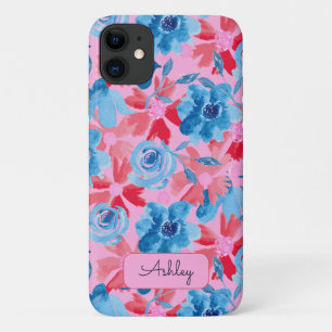 Capa Para iPhone 11 Monograma Cor-de-Rosa Azul Pintado com Mão Negra