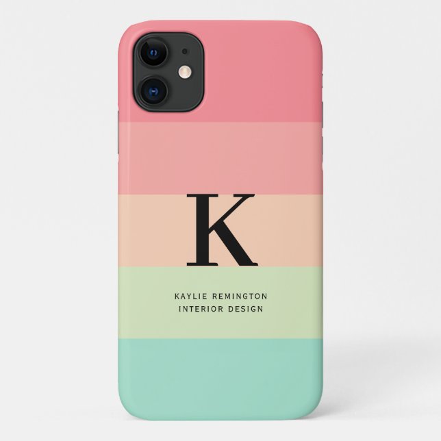 Capa Para iPhone 11 Monograma cor-de-rosa com tiras de cotovelo pastel (Verso)