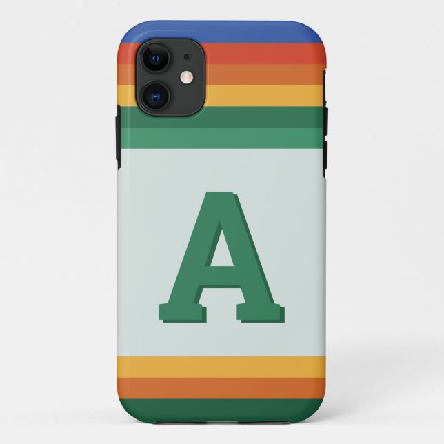 Capa Para iPhone 11 Monograma da banda arco-íris retrô (Verso)