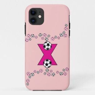 Capa Para iPhone 11 Monograma da letra X no rosa do futebol