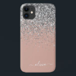 Capa Para iPhone 11 Monograma da rosa Dourada Laser Linear de Prata Ro<br><div class="desc">Rosa Dourado - Faísca rosa e faísca prateada e esfregando o nome do monograma de metal escovado com brilho e o telefone inicial. Isto faz o doce e perfeito aniversário de 16 anos, casamento, chá de panela, aniversário, chá de fraldas ou festa de solteira presente para alguém que ama luxo...</div>
