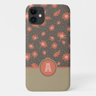 Capa Para iPhone 11 Monograma Daisies Coral Pink Padrão Floral
