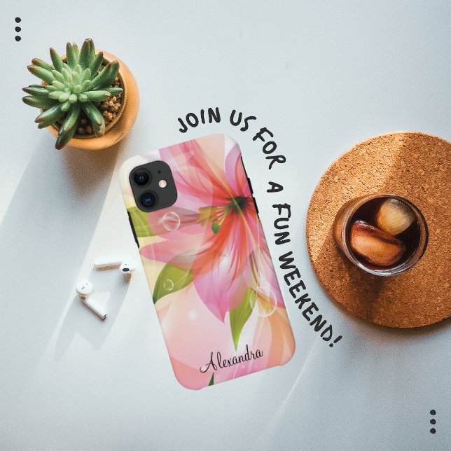 Capa Para iPhone 11 Monograma de Abstrato de Flor Rosa Moderno (Criador carregado)