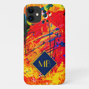 Capa Para iPhone 11 Monograma de apresentação em cores ricas com pin