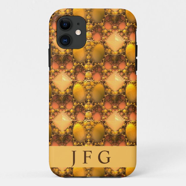 Capa Para iPhone 11 Monograma de Arte Fractal Amarelo Honeycomb (Verso)