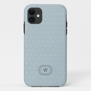 Capa Para iPhone 11 Monograma de Bolinhas branca clara com moldura