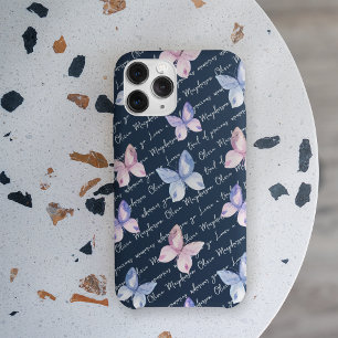 Capa Para iPhone 11 Monograma de Borboletas de Cotação Inspiradora