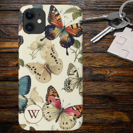 Capa Para iPhone 11 Monograma de Borboletas Vintage