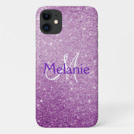 Capa Para iPhone 11 Monograma de Brilhante de Ombre Roxo