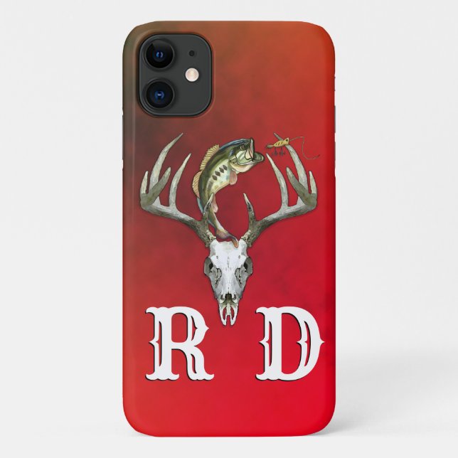 Capa Para iPhone 11 Monograma de caça de pesca (Verso)
