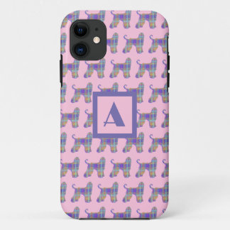 Capa Para iPhone 11 Monograma de Cachorro Rosa e Silhueta Roxo Afegão