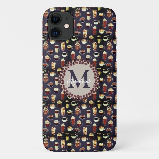 Capa Para iPhone 11 Monograma de café (Verso)