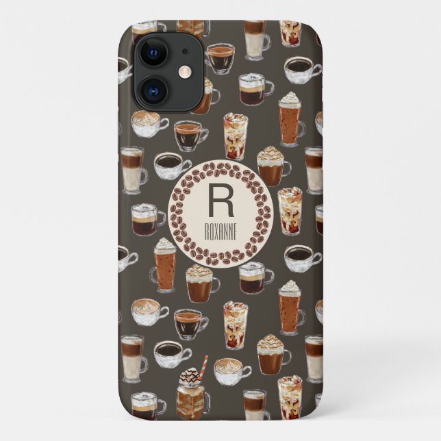 Capa Para iPhone 11 Monograma de café (Verso)