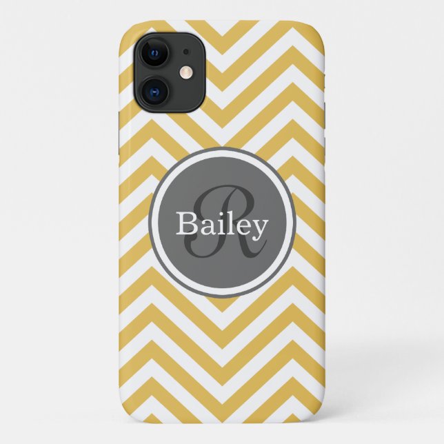 Capa Para iPhone 11 Monograma de Chevron Amarelo (Verso)