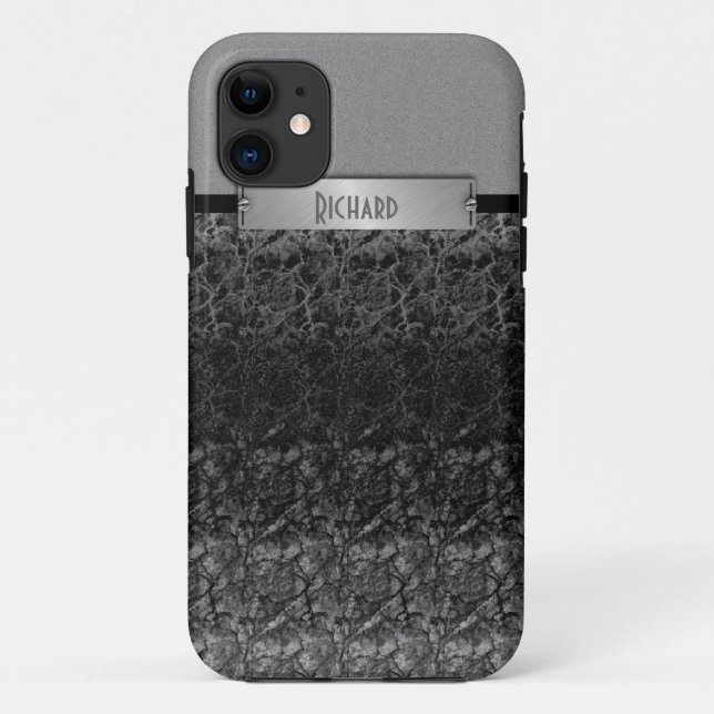 Capa Para iPhone 11 Monograma de couro cinzento metálico e preto do (Verso)