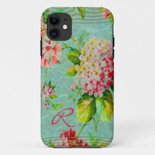 Capa Para iPhone 11 Monograma de Delito Floral Vintage Antigo