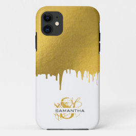 Capa Para iPhone 11 Monograma de Drives Metálicos Dourados Trendy