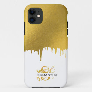 Capa Para iPhone 11 Monograma de Drives Metálicos Dourados Trendy