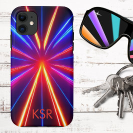 Capa Para iPhone 11 Monograma de Feixes de Luz de Laser Neon Futurista