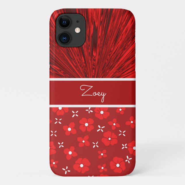 Capa Para iPhone 11 Monograma de Flores Vermelhas bonito (Verso)