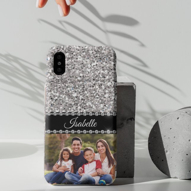 Capa Para iPhone 11 Monograma de Fotografia com Glitter de Silver Spar (Criador carregado)