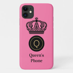 Capa Para iPhone 11 Monograma de fundo cor-de-rosa da Rainha Personali
