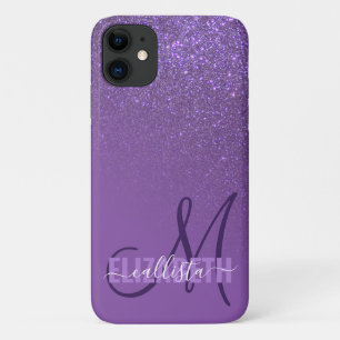 Capa Para iPhone 11 Monograma de Gradiente da Largura de Púrpura Viole