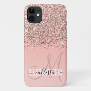 Capa Para iPhone 11 Monograma de Gradiente Rosa, Confetti, Dourado, Gi