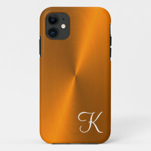 Capa Para iPhone 11 Monograma de metal brilhante de bronze