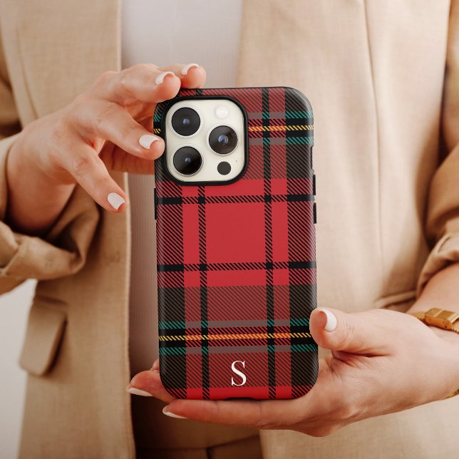 Capa Para iPhone 11 Monograma de Natal Festivo Red Tartan (Criador carregado)