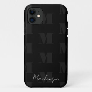 Capa Para iPhone 11 Monograma de padrão de repetição preto e branco