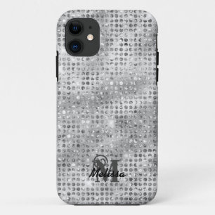 Capa Para iPhone 11 Monograma de Padrão Estacionado com Diamante de Pr