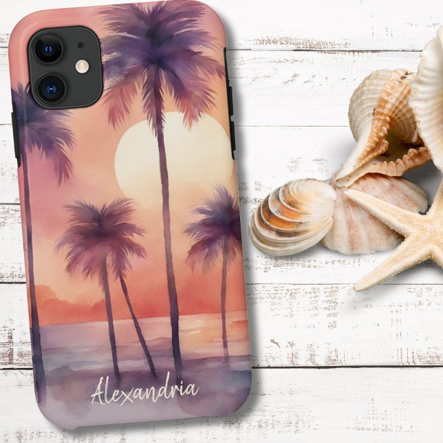 Capa Para iPhone 11 Monograma de Palmas Tropicais (Criador carregado)