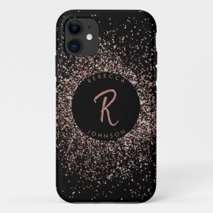 Capa Para iPhone 11 Monograma de quadro de brilho Dourado e preto