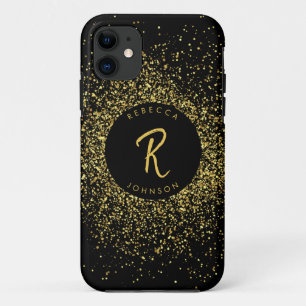 Capa Para iPhone 11 Monograma de quadro de brilho Dourado e preto