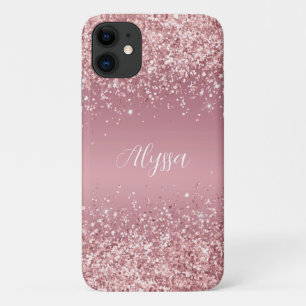Capa Para iPhone 11 Monograma de Script Glitter Dourado rosa